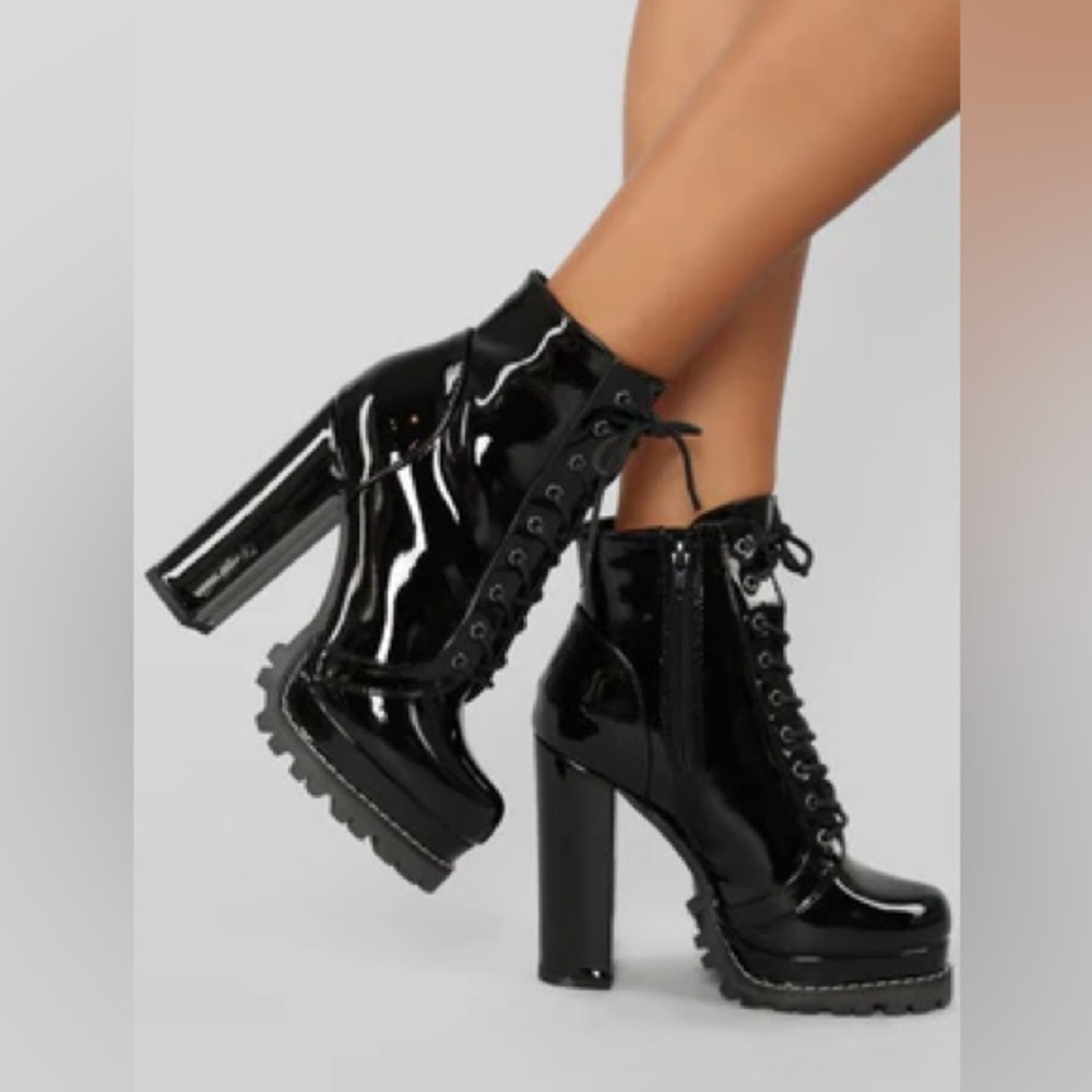 Platform chunky heel combat ankle boot